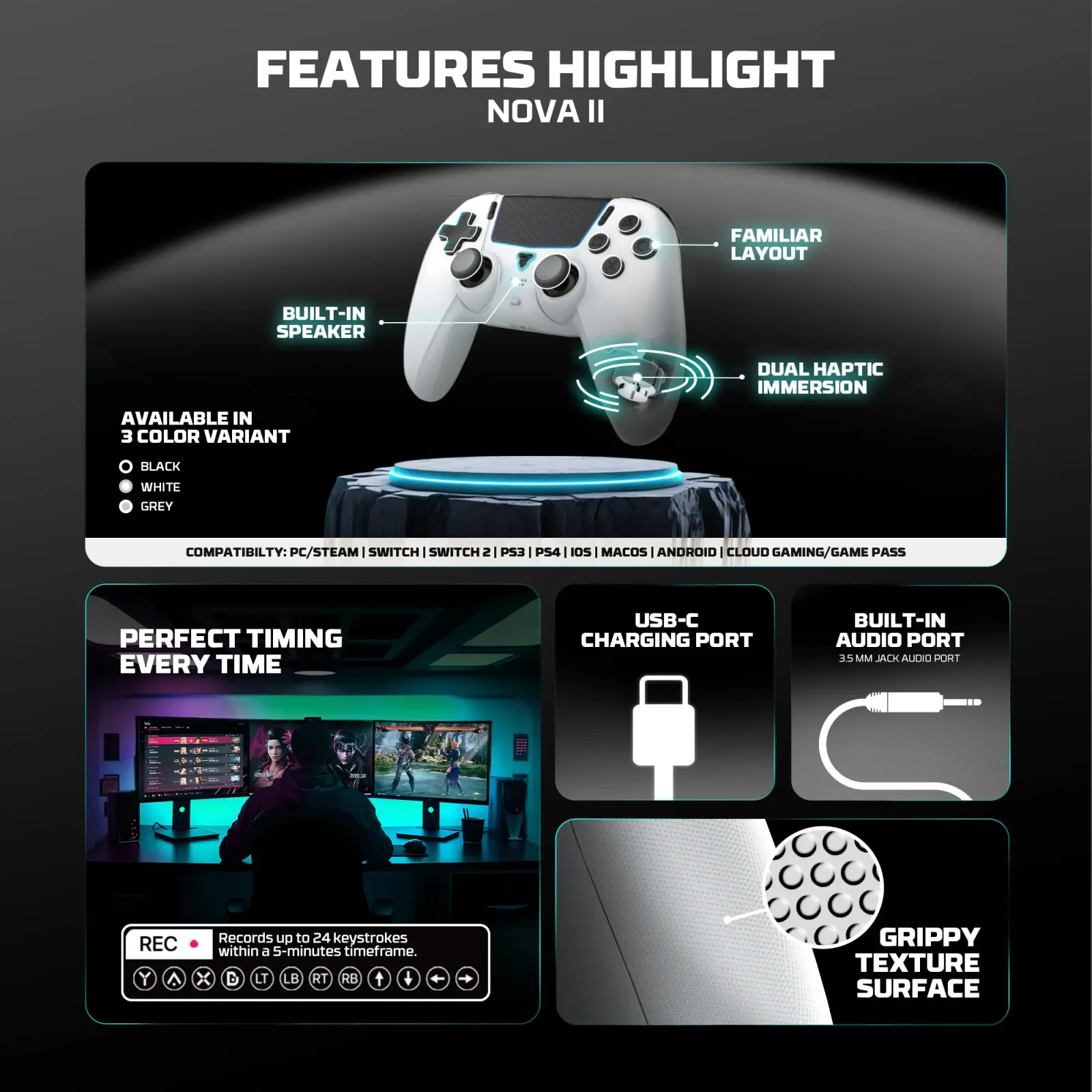 Détails de finition de la manette FANTECH NOVA II WGP16