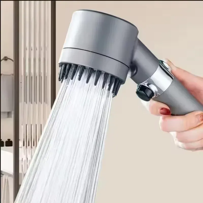 Pommeau de Douche Filtrant Haute Pression 3 Modes avec Brosse de Massage Intégrée