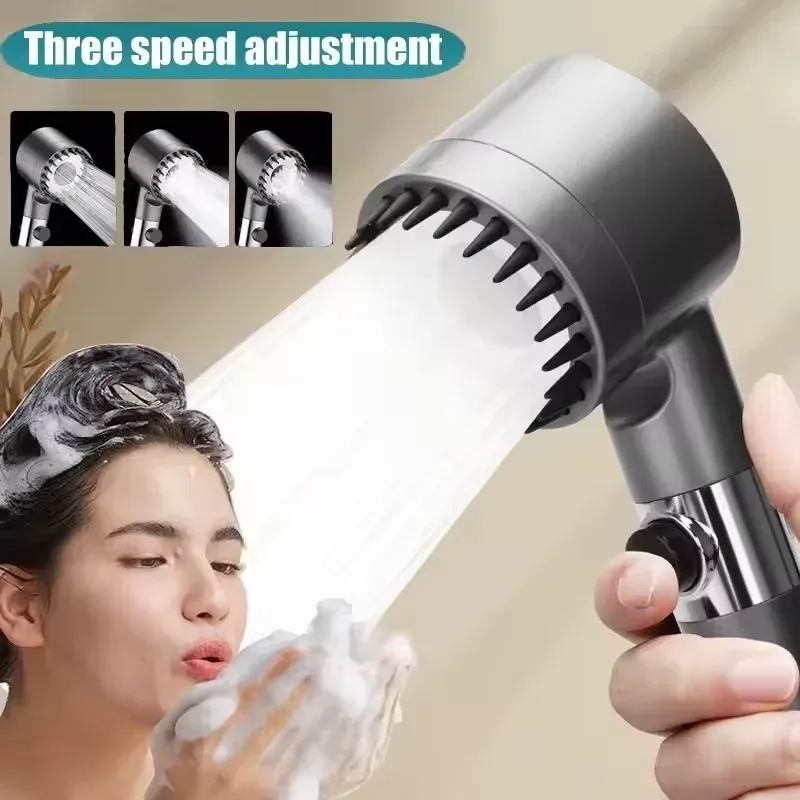 Pommeau de Douche Filtrant Haute Pression 3 Modes avec Brosse de Massage Intégrée 2