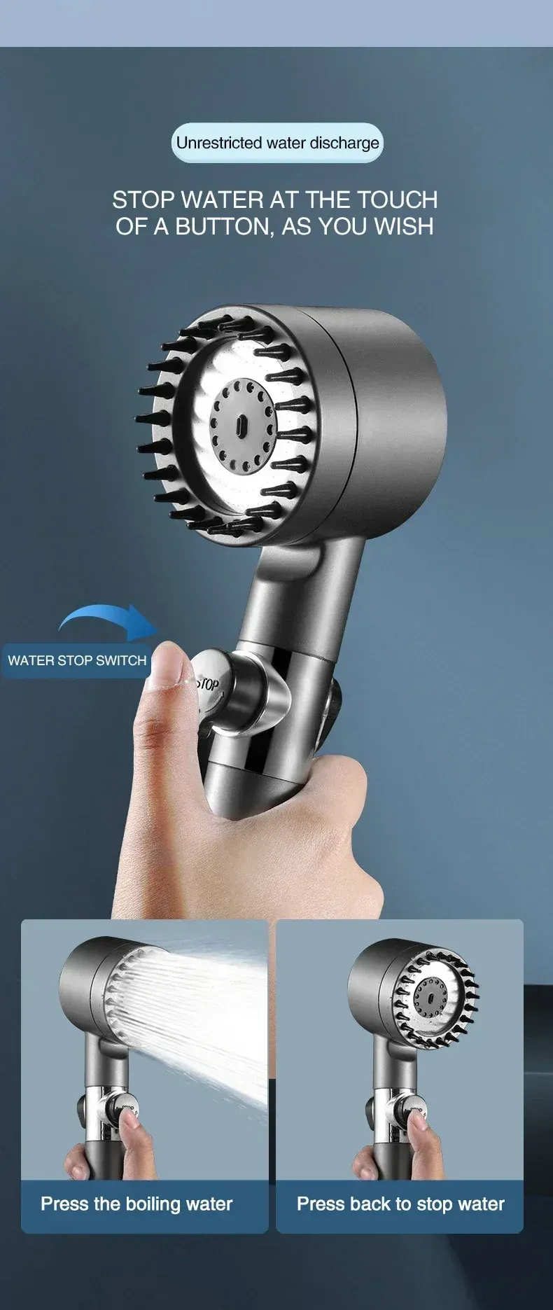 Pommeau de douche filtrant haute pression, modes de jet