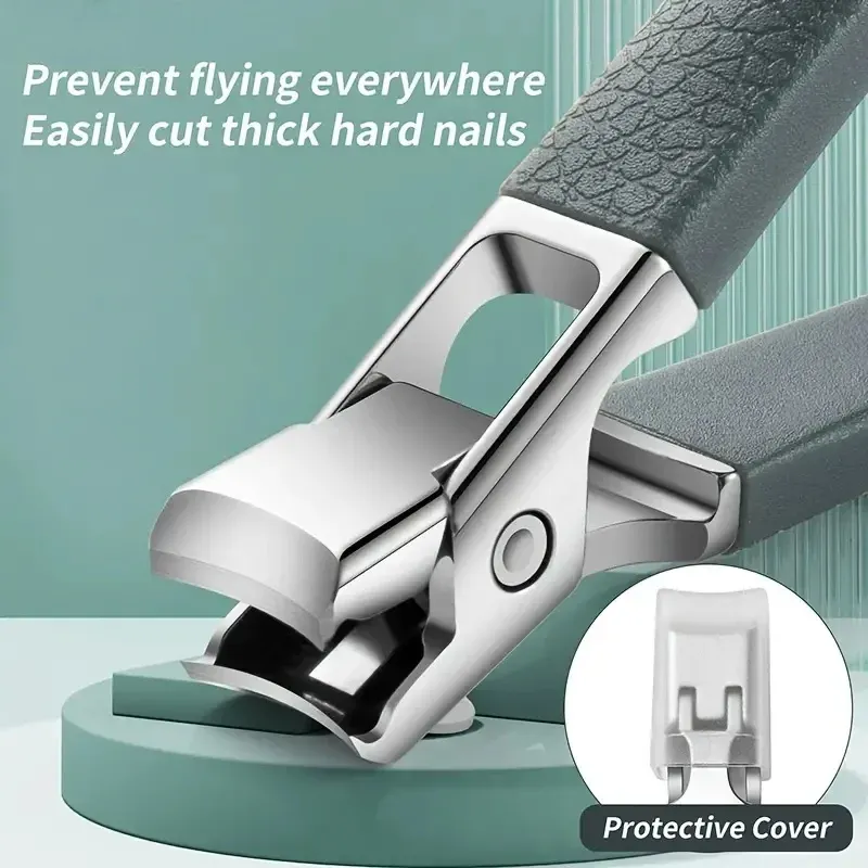 Ensemble de coupe-ongles professionnel en acier inoxydable pour ongles épais, avec protection anti-éclaboussures, kit pédicure et manucure pour hommes 2