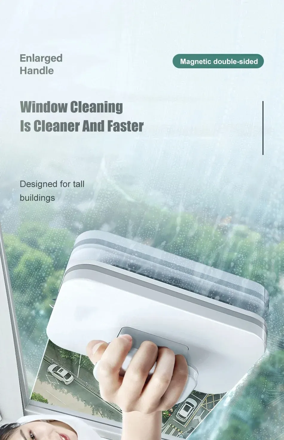 Brosse magnétique portable pour le nettoyage du verre, vue 1