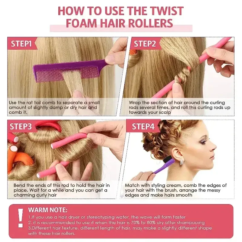 42 bigoudis souples en mousse pour boucler les cheveux sans chaleur, rouleaux pliables et flexibles, outils de coiffure DIY pour salon et maison 5