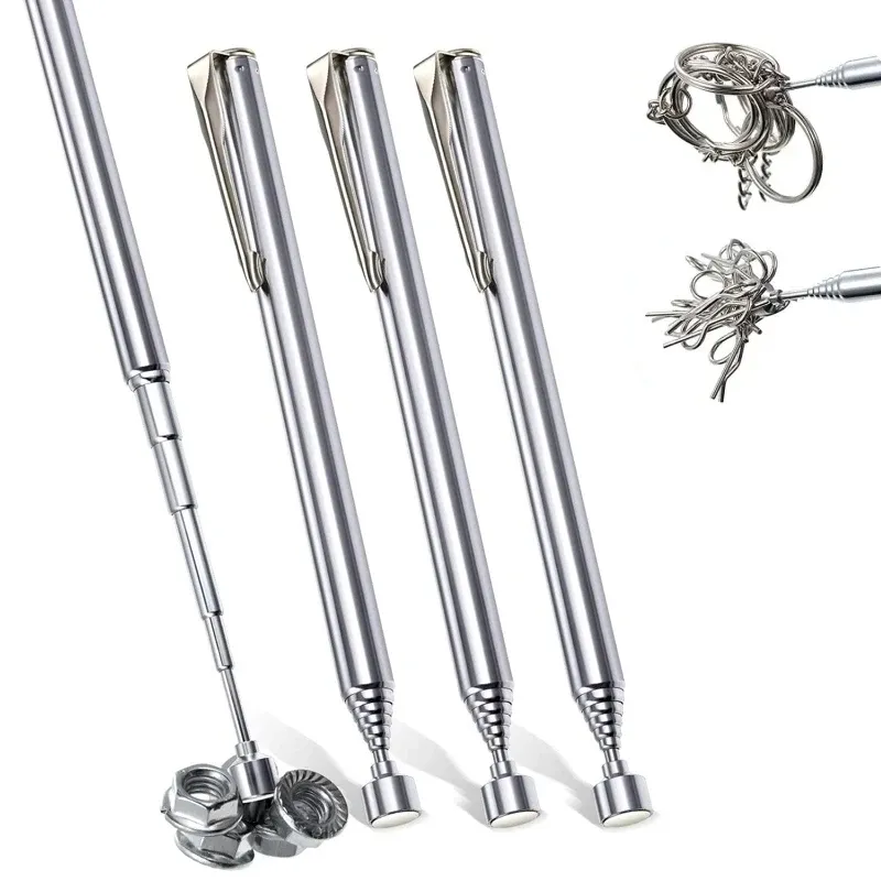 Stylo magnétique télescopique portable argenté, mini outil de ramassage magnétique à tige réglable - Image 1