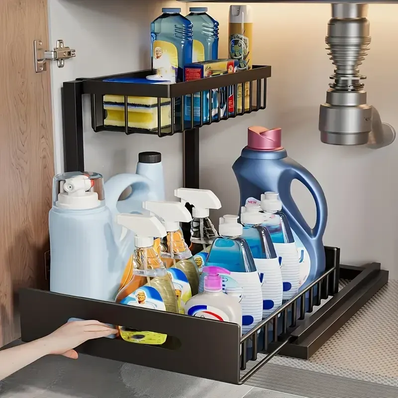 Organisateur sous évier, étagère coulissante à 2 niveaux pour armoire de cuisine
