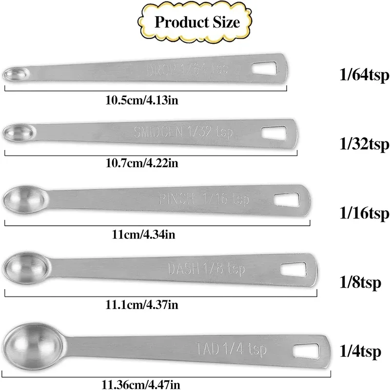 Ensemble de cuillères doseuses en acier inoxydable, 5 pièces, avec long manche 6