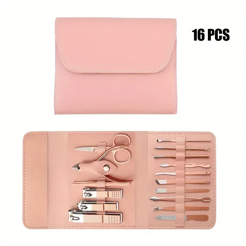 Coffret de manucure et pédicure professionnel, 16 pièces, avec étui de voyage 3