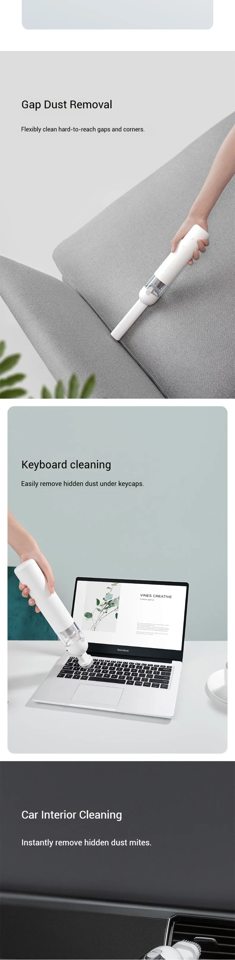 Utilisation de l'aspirateur Xiaomi Mi Mini dans l'habitacle