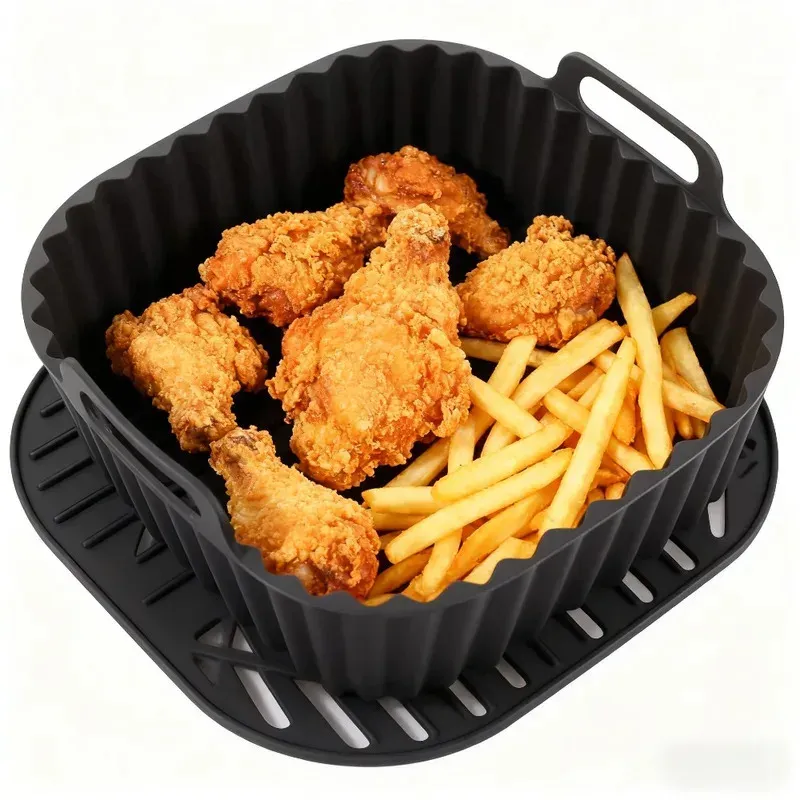 Doublures en silicone réutilisables pour friteuse à air, carrées, antiadhésives, pour panier de 4 à 7 pintes (environ 3,8 à 6,6 L), compatibles four et micro-ondes - Image 1