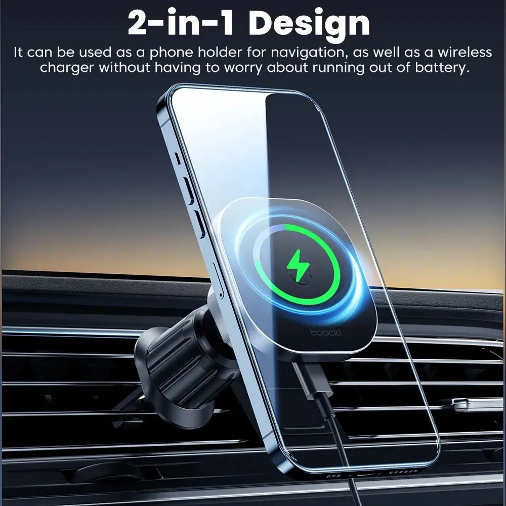 Toocki Support magnétique de téléphone pour voiture avec chargeur sans fil 15 W à charge rapide, fixation sur grille d'aération 3