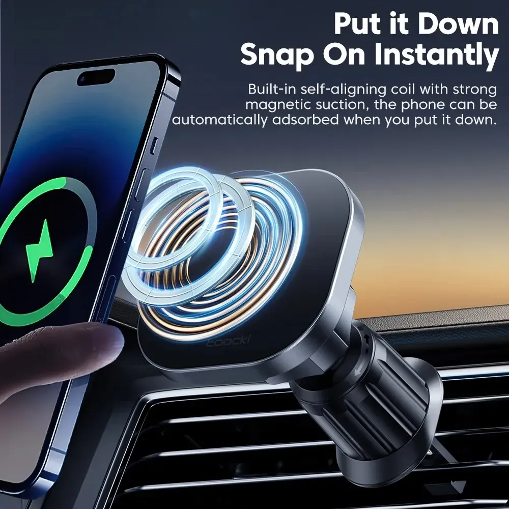 Toocki Support magnétique de téléphone pour voiture avec chargeur sans fil 15 W à charge rapide, fixation sur grille d'aération 2