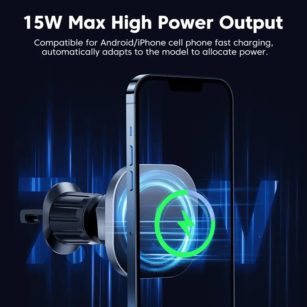 Toocki Support magnétique de téléphone pour voiture avec chargeur sans fil 15 W à charge rapide, fixation sur grille d'aération 6