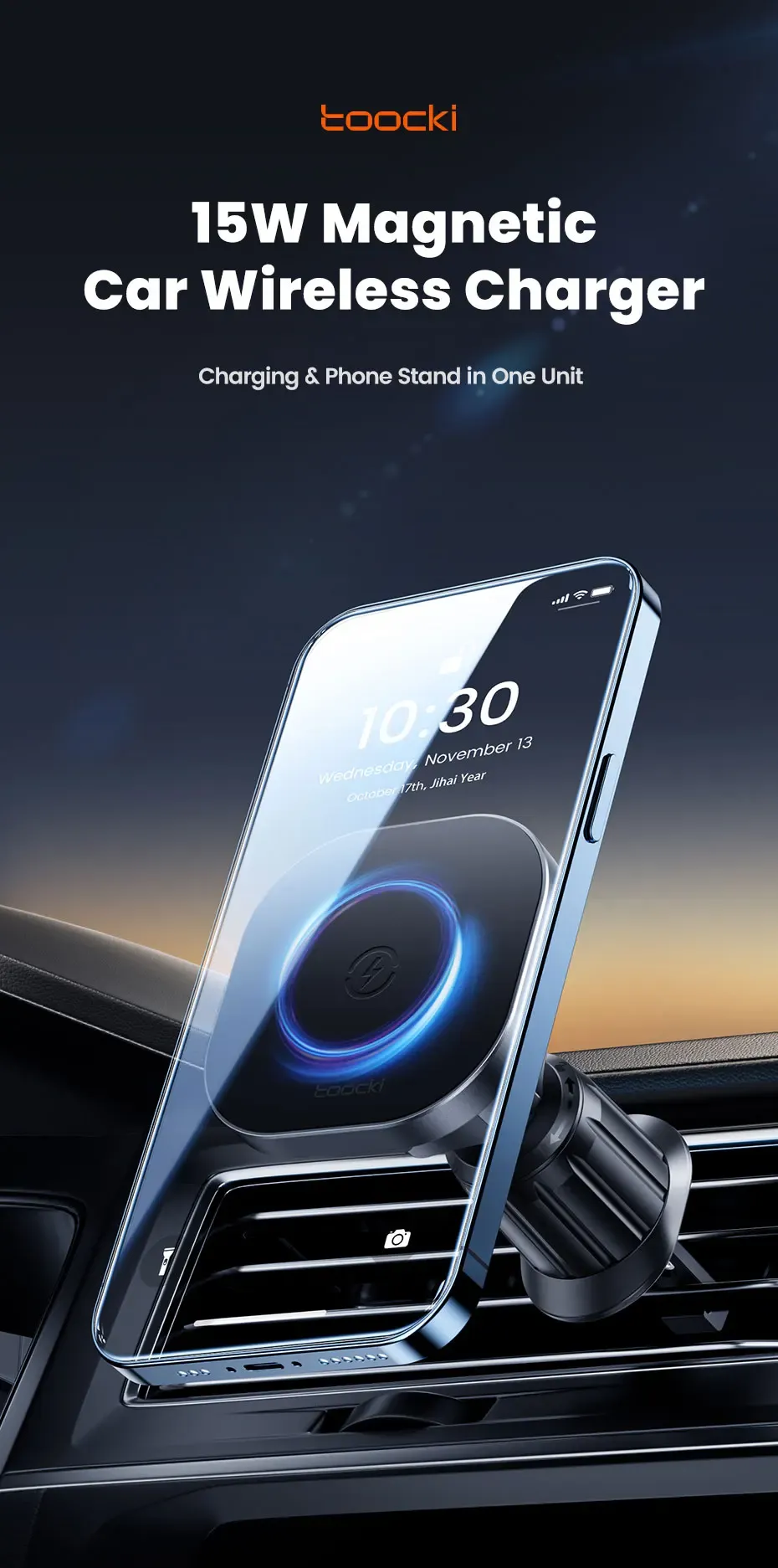 Vue d'ensemble du support magnétique de téléphone pour voiture