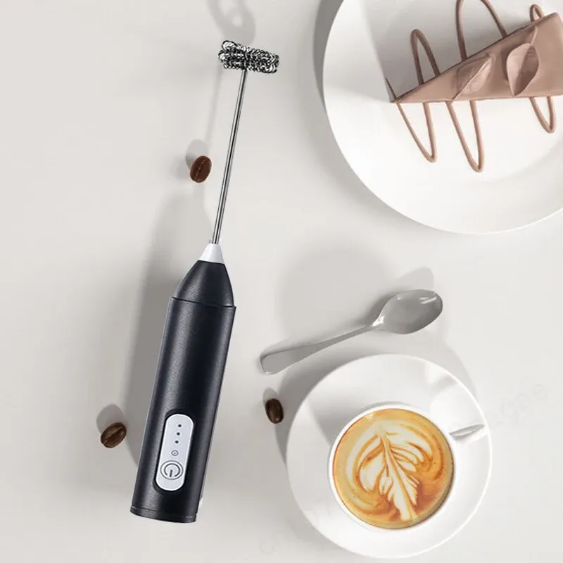 Mousseur à lait électrique sans fil rechargeable USB-C en acier inoxydable, mini fouet à main pour café et cappuccino 2