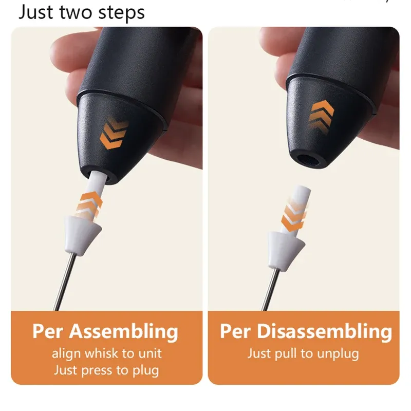 Mousseur à lait électrique sans fil rechargeable USB-C en acier inoxydable, mini fouet à main pour café et cappuccino 5