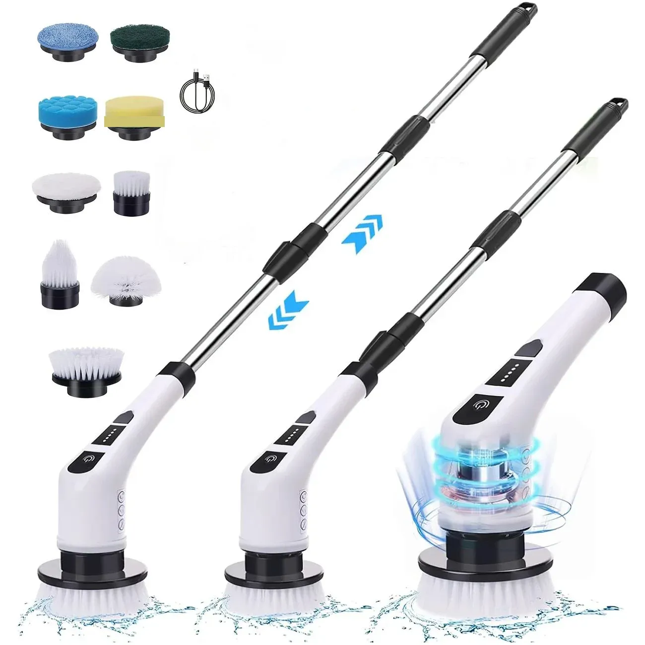 Brosse de nettoyage électrique 9 en 1 rotative et flexible pour salle de bain, sols, interstices et vitres de douche 8