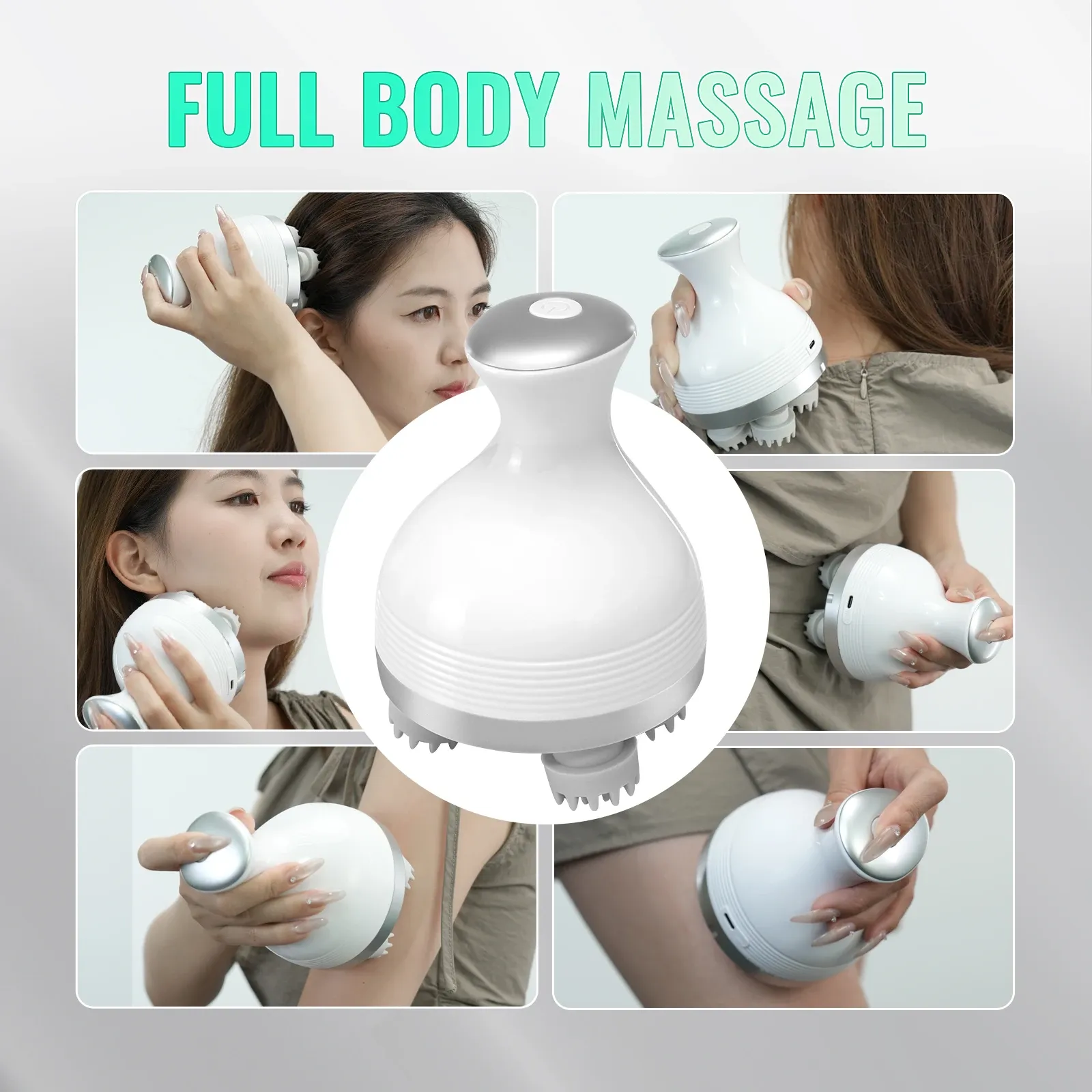 Masseur électrique portable pour cuir chevelu à 4 têtes, appareil de massage pour le corps entier et la détente