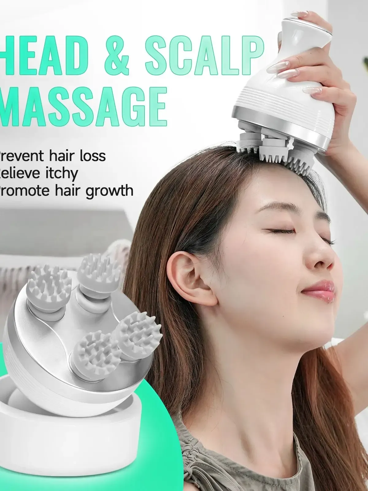 Masseur électrique portable pour cuir chevelu à 4 têtes, appareil de massage pour le corps entier et la détente 7