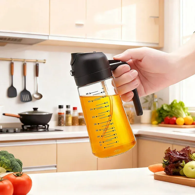 Pulvérisateur et distributeur d'huile d'olive en verre 16 oz / 470 ml pour la cuisson, 2 en 1, compatible friteuse à air 7