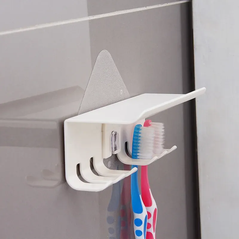 Porte-brosses à dents mural à 4 fentes, organisateur auto-adhésif pour douche, dentifrice et brosses à dents 2