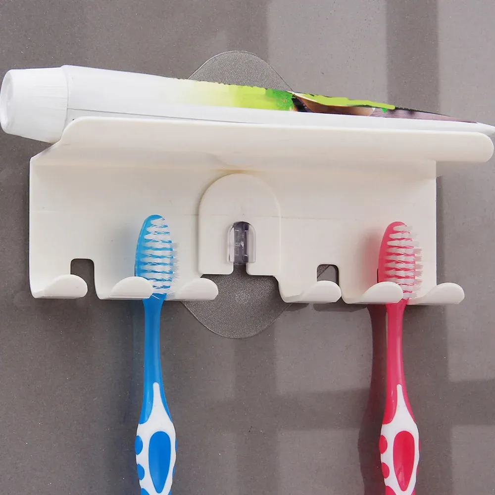Porte-brosses à dents mural à 4 fentes, organisateur auto-adhésif pour douche, dentifrice et brosses à dents 4