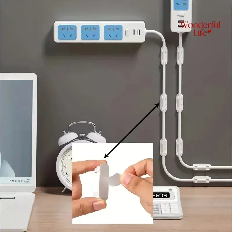 Clips de gestion de câbles réglables, lot de 20 ou 50 pièces, clips adhésifs pour fils, support de câble pour TV et PC, fixation sous bureau ou mur 4
