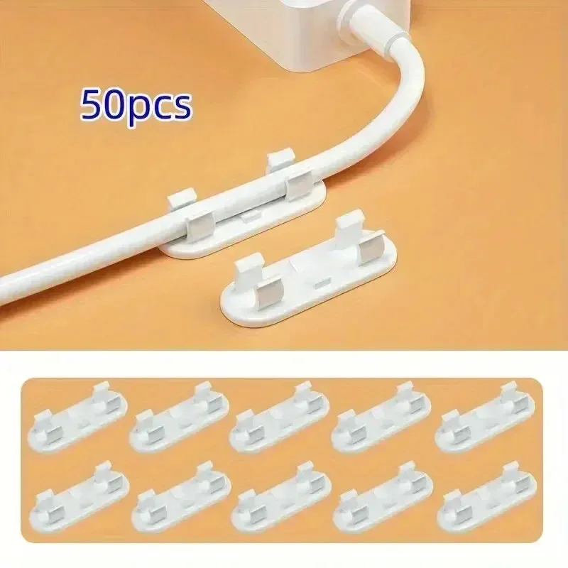 Clips de gestion de câbles réglables, lot de 20 ou 50 pièces, clips adhésifs pour fils, support de câble pour TV et PC, fixation sous bureau ou mur 8