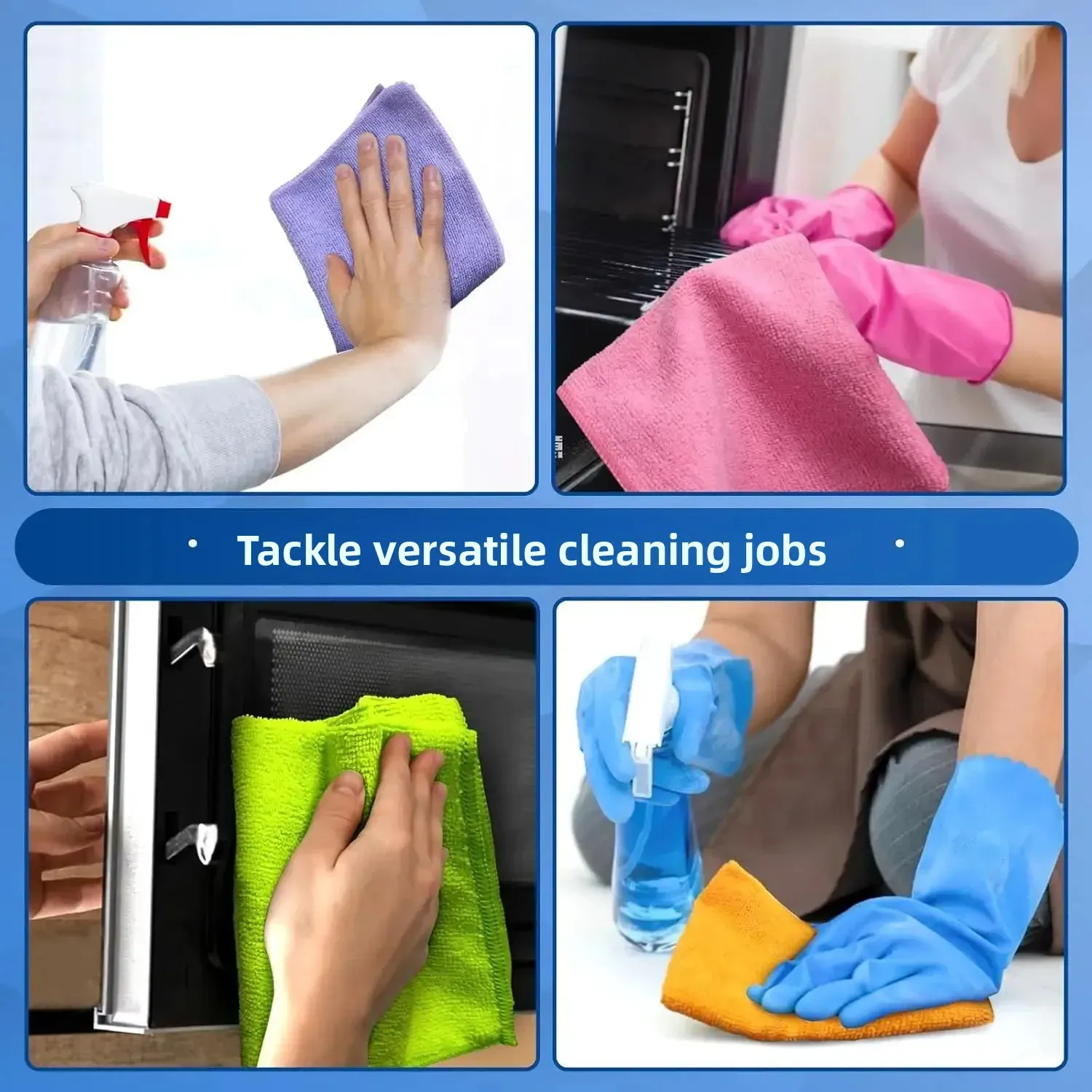 Chiffons de nettoyage polyvalents en microfibre, lot de 5 (30 x 30 cm), coloris assortis, réutilisables et absorbants pour la cuisine 5