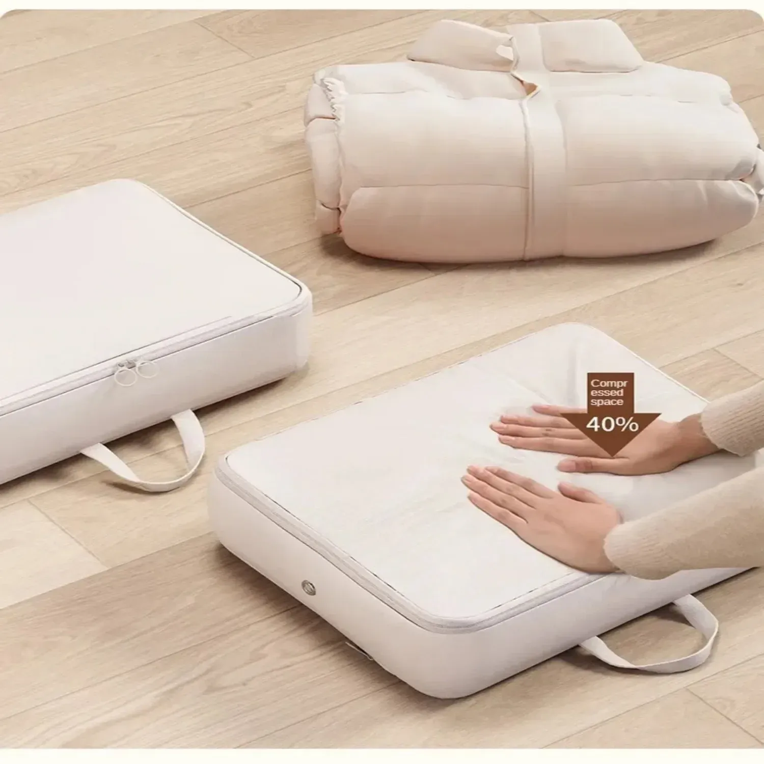 Lot de 4 sacs de rangement compressibles pour vêtements, doudounes et couettes en coton, pliables et extensibles, grande capacité 3