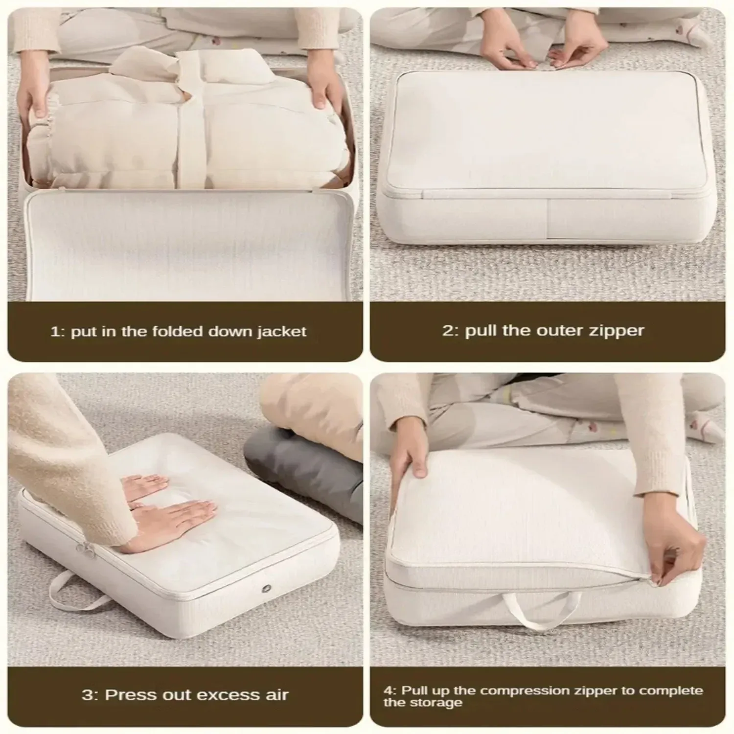 Lot de 4 sacs de rangement compressibles pour vêtements, doudounes et couettes en coton, pliables et extensibles, grande capacité 4
