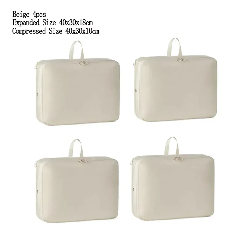 Lot de 4 sacs de rangement compressibles pour vêtements, doudounes et couettes en coton, pliables et extensibles, grande capacité 9