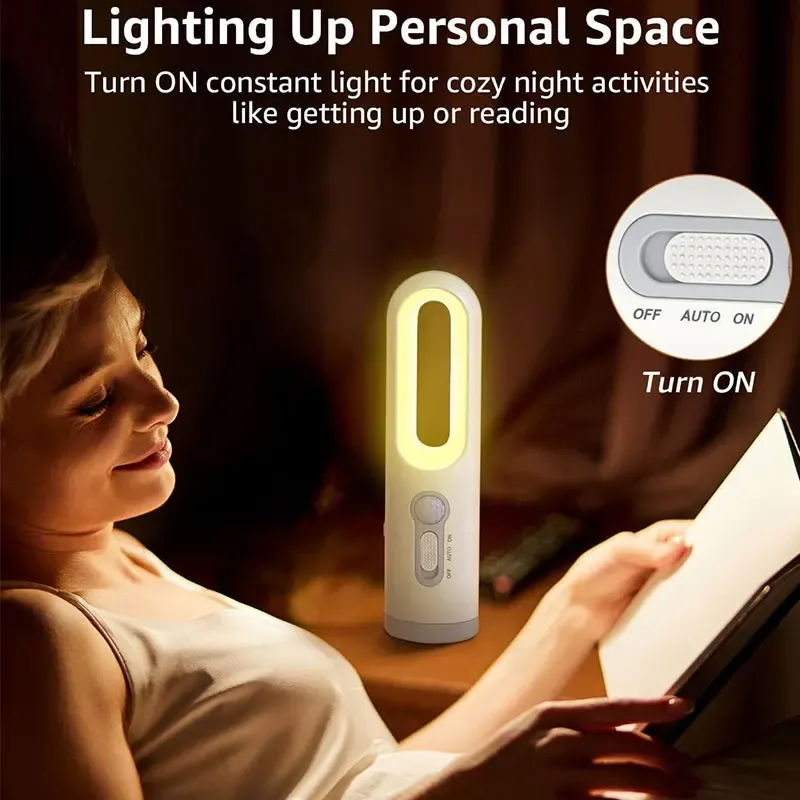 Lampe de poche portable 2 en 1 avec capteur de mouvement, veilleuse pour chambre, salle de bain, lecture, camping, allaitement et soins oculaires, lampe de chevet 3