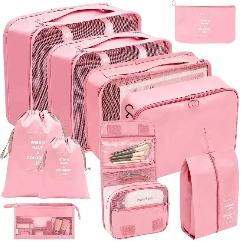 Ensemble de 7/8/9/10 pièces : organisateurs de voyage, sacs de rangement pour valise, cubes d'emballage, étuis portables, pochette à chaussures pliable 2