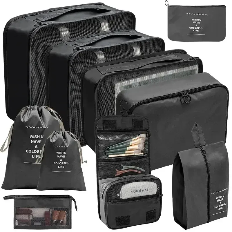 Ensemble de 7/8/9/10 pièces : organisateurs de voyage, sacs de rangement pour valise, cubes d'emballage, étuis portables, pochette à chaussures pliable 3