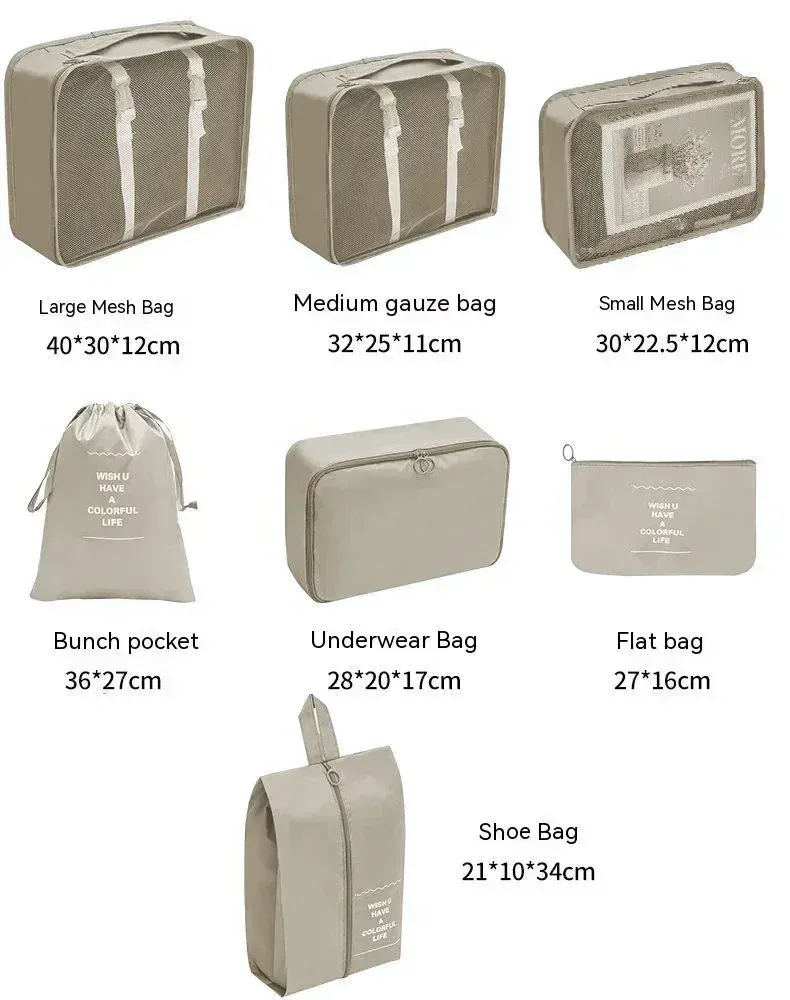 Ensemble de 7/8/9/10 pièces : organisateurs de voyage, sacs de rangement pour valise, cubes d'emballage, étuis portables, pochette à chaussures pliable 6