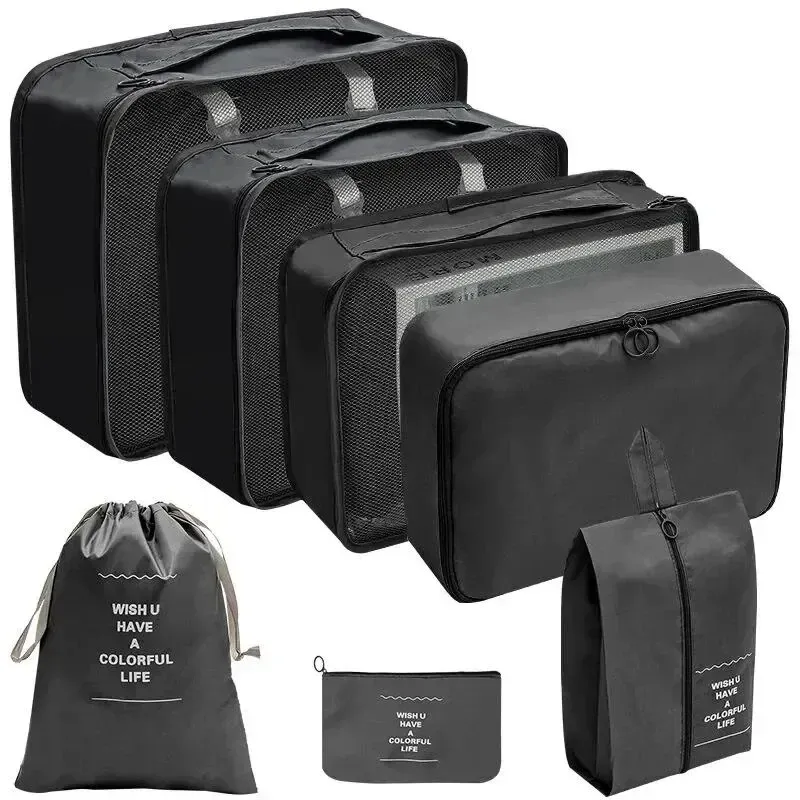 Ensemble de 7/8/9/10 pièces : organisateurs de voyage, sacs de rangement pour valise, cubes d'emballage, étuis portables, pochette à chaussures pliable 7