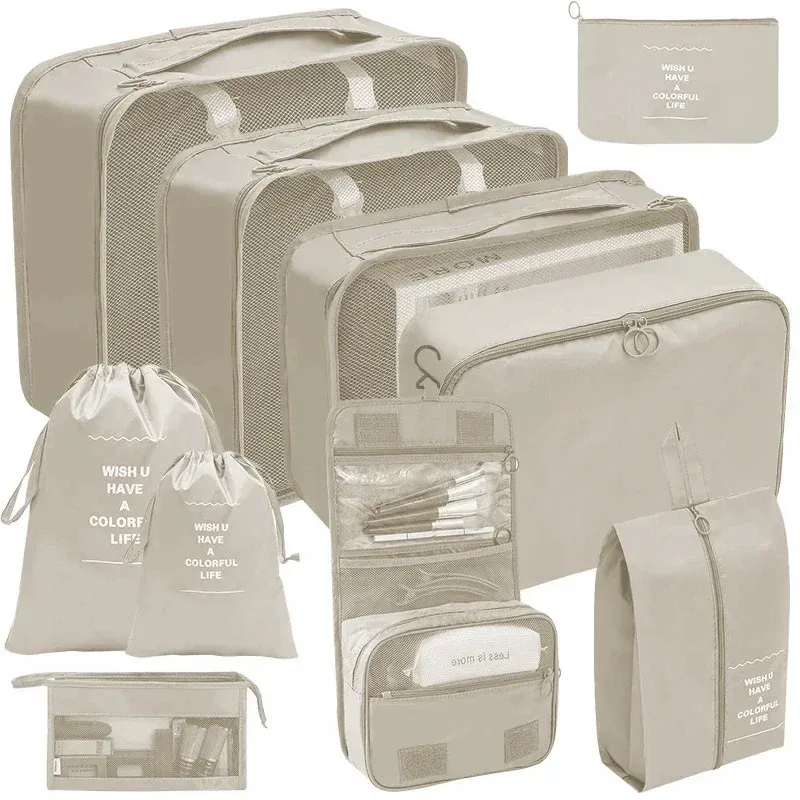 Ensemble de 7/8/9/10 pièces : organisateurs de voyage, sacs de rangement pour valise, cubes d'emballage, étuis portables, pochette à chaussures pliable 9