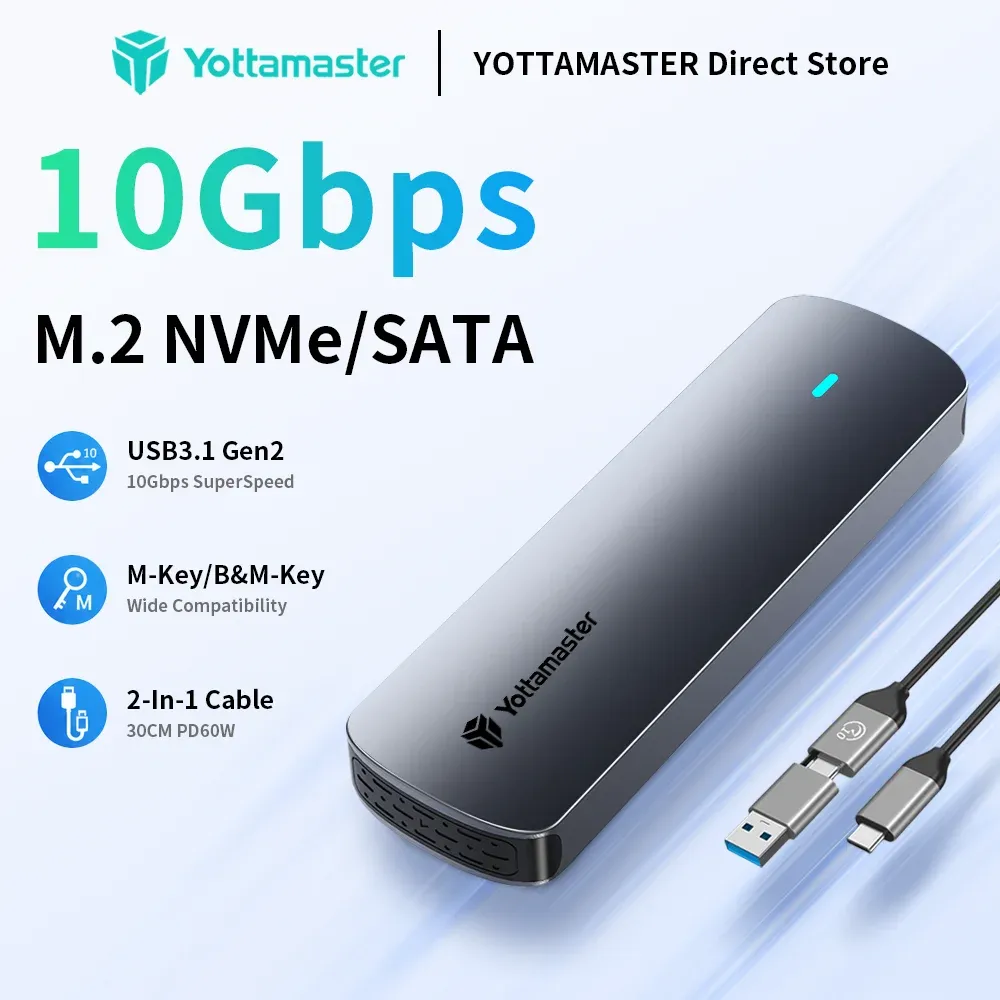 Boîtier externe Yottamaster pour SSD M.2 NVMe et SATA, USB 3.1 Gen2 USB-C, en alliage d'aluminium - Image 1