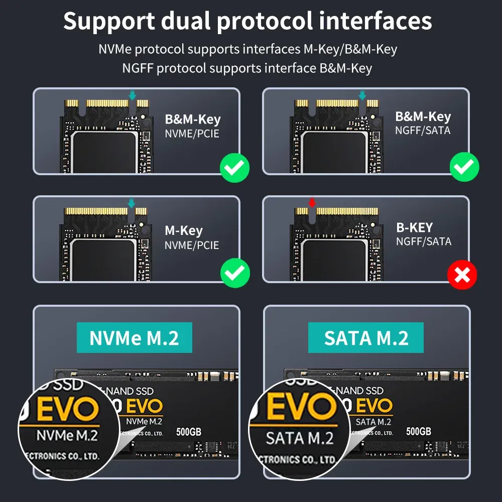 Boîtier externe Yottamaster pour SSD M.2 NVMe et SATA, USB 3.1 Gen2 USB-C, en alliage d'aluminium 3
