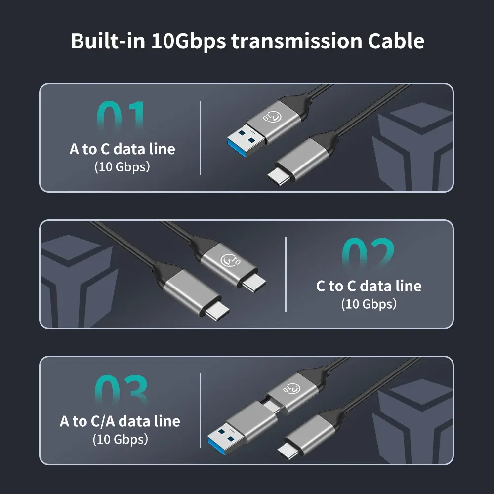 Boîtier externe Yottamaster pour SSD M.2 NVMe et SATA, USB 3.1 Gen2 USB-C, en alliage d'aluminium 5