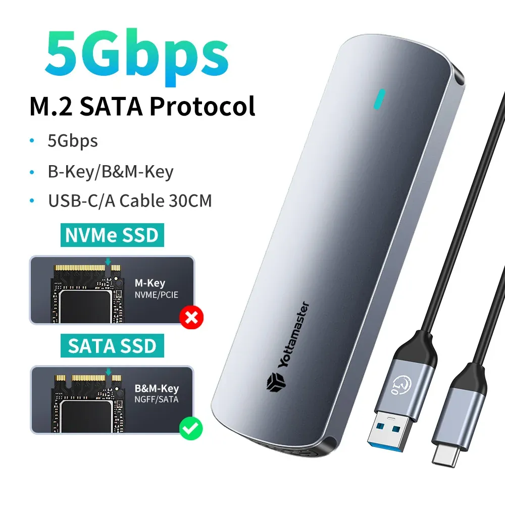 Boîtier externe Yottamaster pour SSD M.2 NVMe et SATA, USB 3.1 Gen2 USB-C, en alliage d'aluminium 19