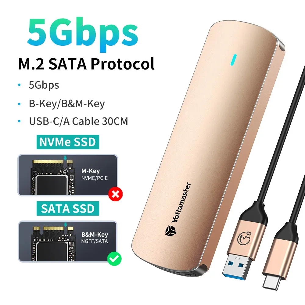 Boîtier externe Yottamaster pour SSD M.2 NVMe et SATA, USB 3.1 Gen2 USB-C, en alliage d'aluminium 13