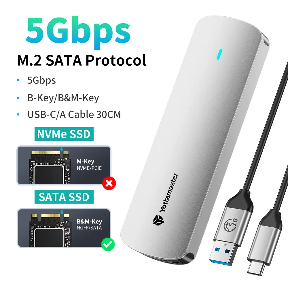 Boîtier externe Yottamaster pour SSD M.2 NVMe et SATA, USB 3.1 Gen2 USB-C, en alliage d'aluminium 12