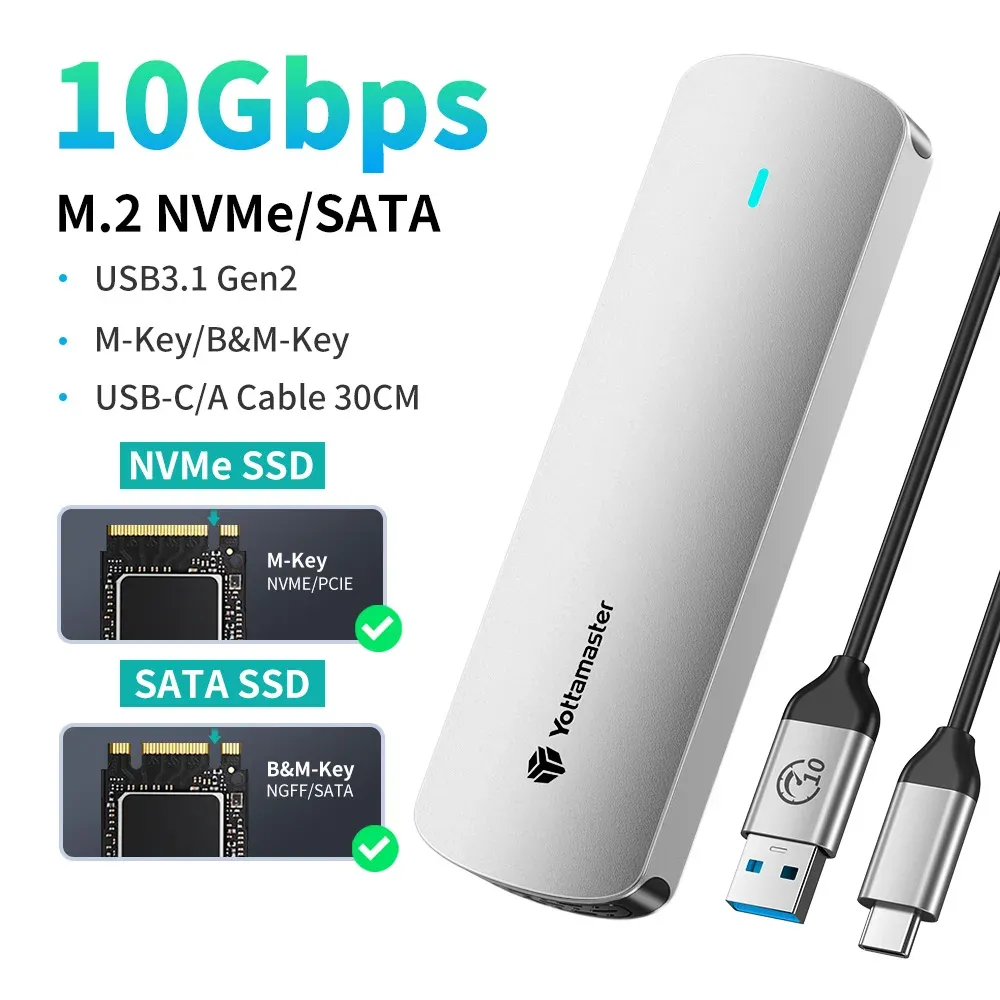 Boîtier externe Yottamaster pour SSD M.2 NVMe et SATA, USB 3.1 Gen2 USB-C, en alliage d'aluminium 15