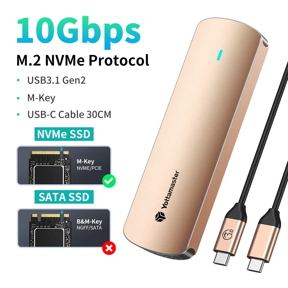 Boîtier externe Yottamaster pour SSD M.2 NVMe et SATA, USB 3.1 Gen2 USB-C, en alliage d'aluminium 16
