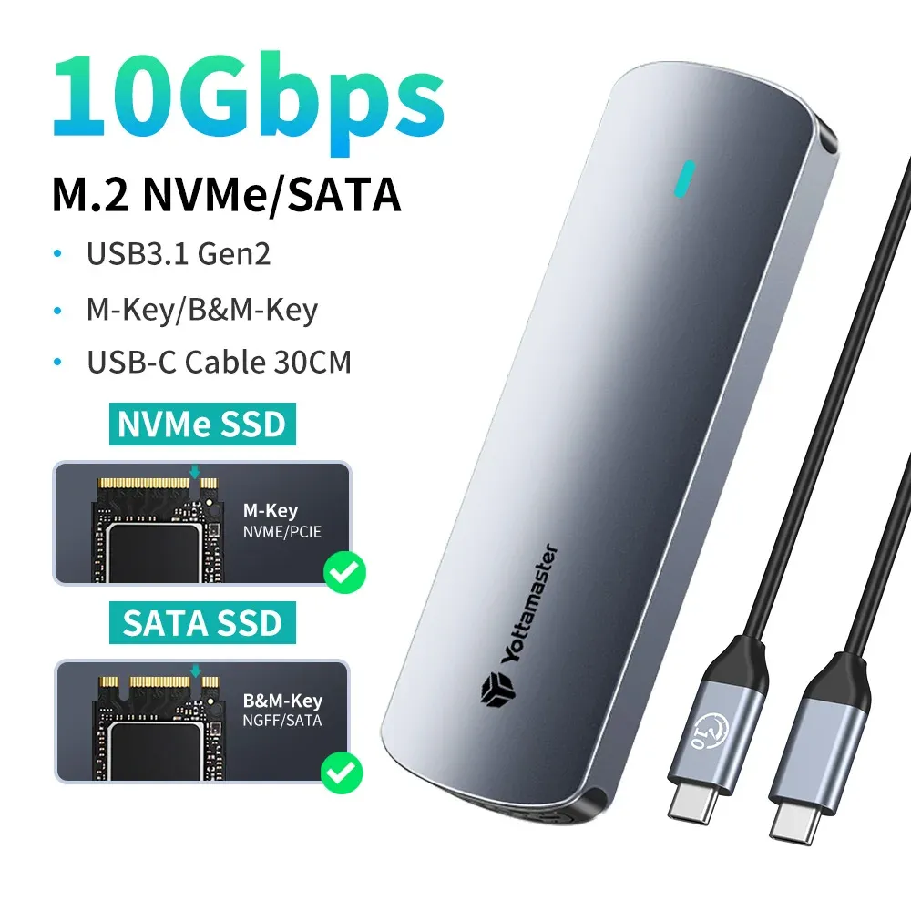 Boîtier externe Yottamaster pour SSD M.2 NVMe et SATA, USB 3.1 Gen2 USB-C, en alliage d'aluminium 7