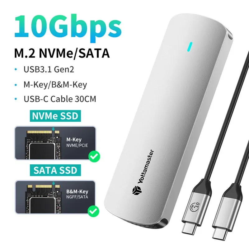 Boîtier externe Yottamaster pour SSD M.2 NVMe et SATA, USB 3.1 Gen2 USB-C, en alliage d'aluminium 9