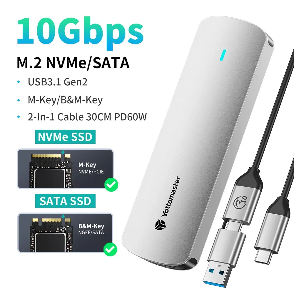 Boîtier externe Yottamaster pour SSD M.2 NVMe et SATA, USB 3.1 Gen2 USB-C, en alliage d'aluminium 11