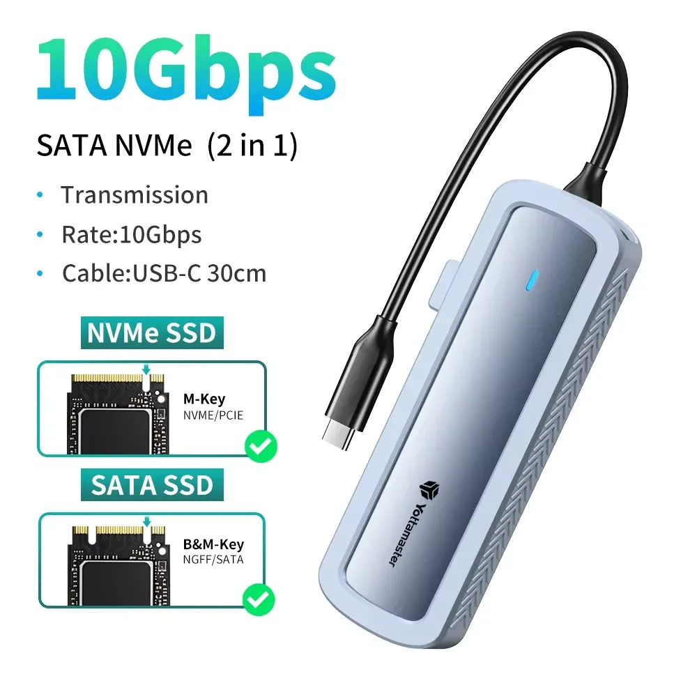 Boîtier externe Yottamaster pour SSD M.2 NVMe et SATA, USB 3.1 Gen2 USB-C, en alliage d'aluminium 18