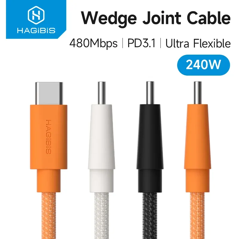Câble Hagibis USB-C vers USB-C Type-C 240 W, câble de charge rapide à connecteur coudé, chargeur PD 3.1 pour iPhone 17 Pro Max, tablette et CarPlay